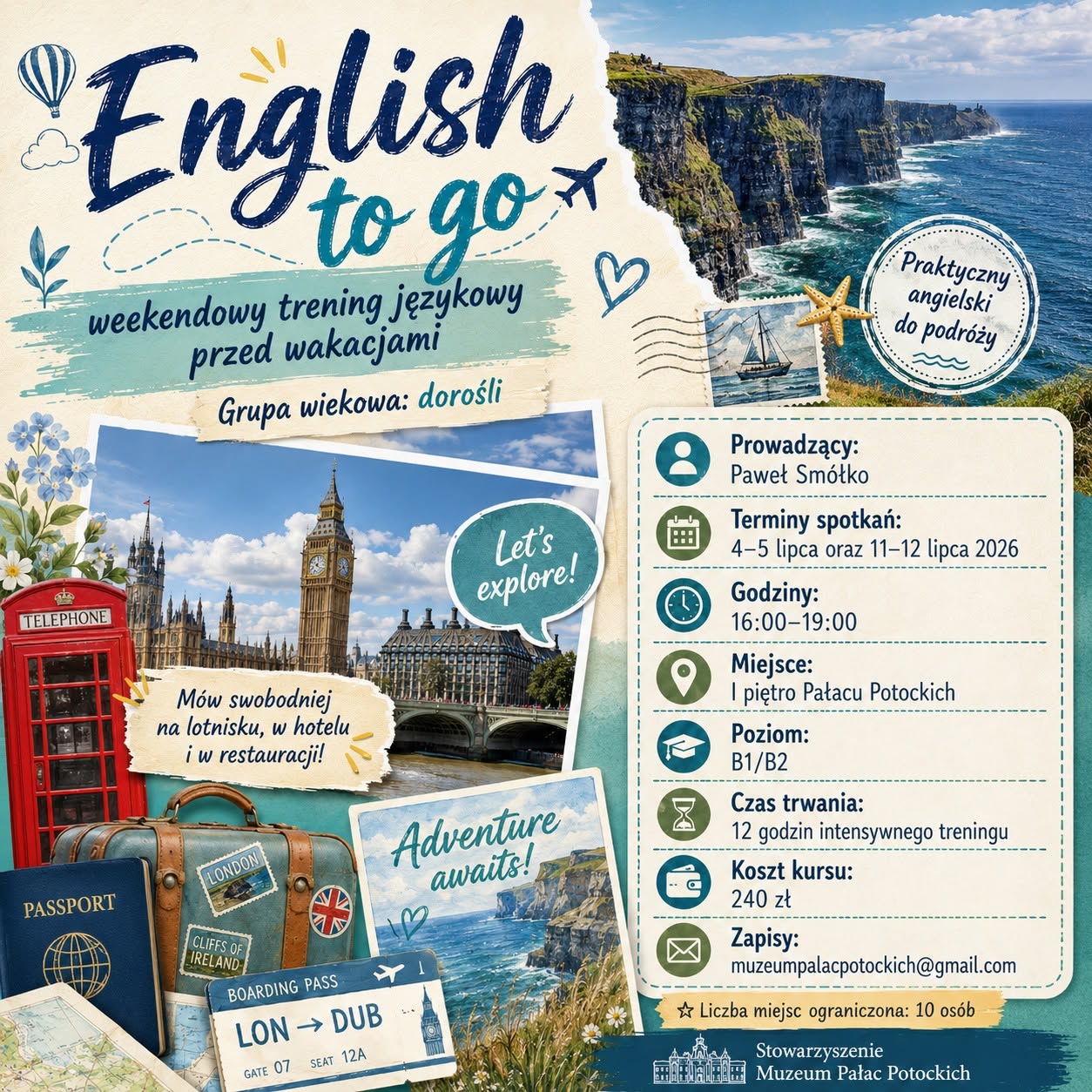 Wakacyjna oferta Pałacu Potockich: weekendowy kurs języka angielskiego English to Go