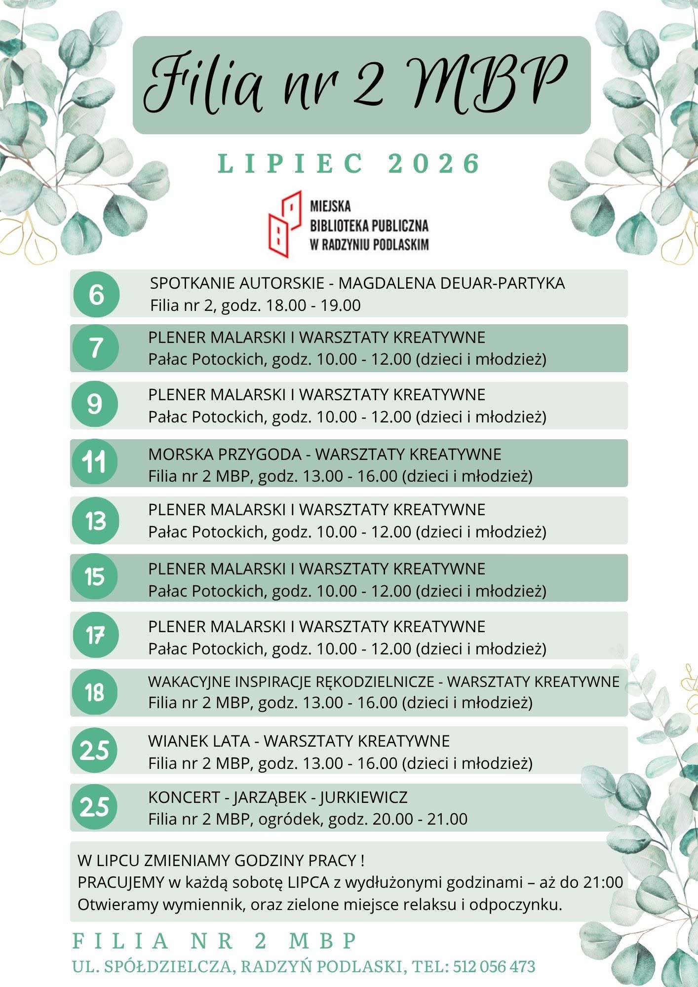 Lipiec w Filii nr 2 Miejskiej Biblioteki Publicznej w Radzyniu Podlaskim